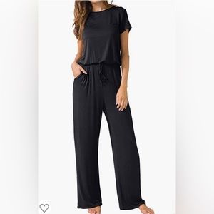 LAINAB Women's O Neck Loose Wide Legs Casual Jumpsuits with Pockets Small(4-6)